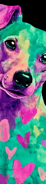 Free dog bookmarks featuring a pink hearts blue green dog